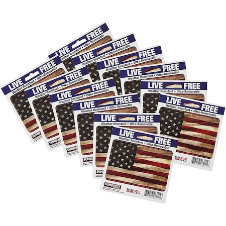Sunburst Systems Decal Grunge Flag 3 in x 4.5 in, 12-Pack PK 6215
